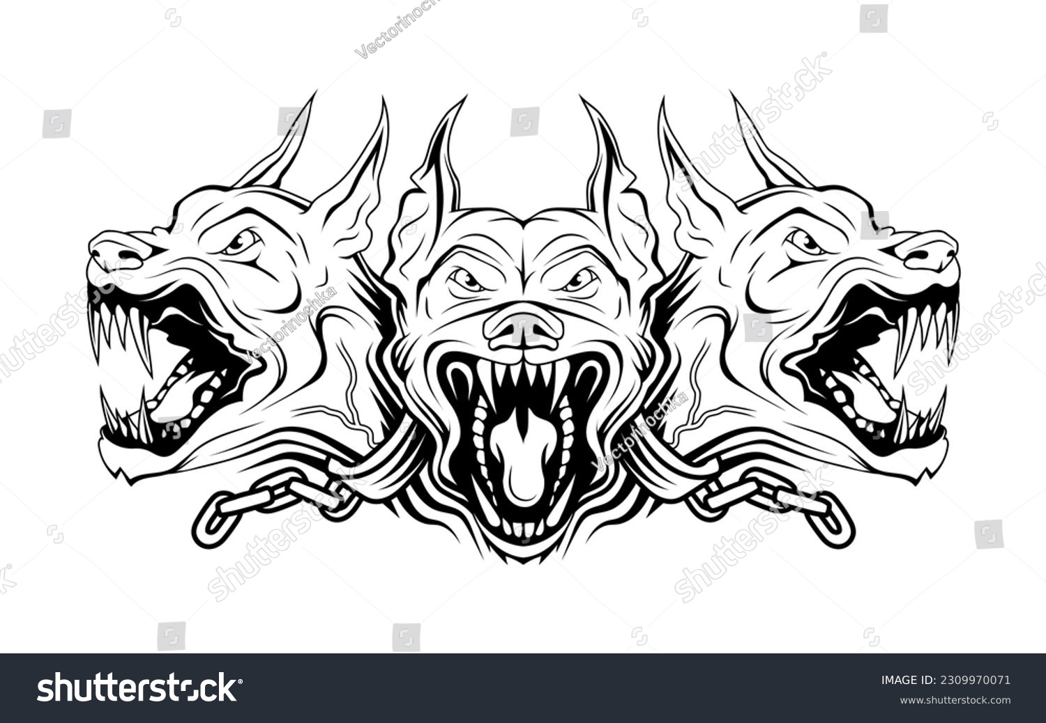 SVG of Cerberus. Vector illustration of a sketch multi-headed dog, guarding the gates of the underworld of shadows, preventing the souls of the dead from leaving it. Greco-Roman mythology svg
