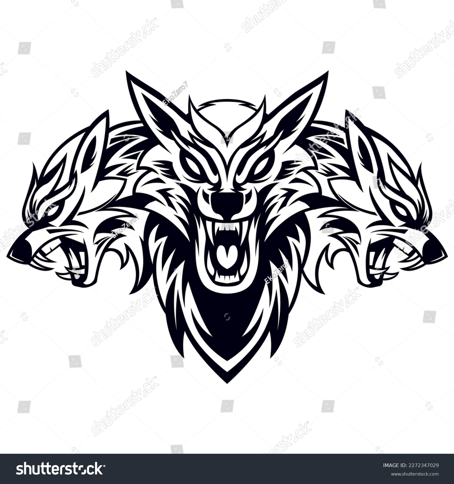 SVG of Cerberus Wolf Drawing Vector Black And White Isolated on White Background Design Template svg