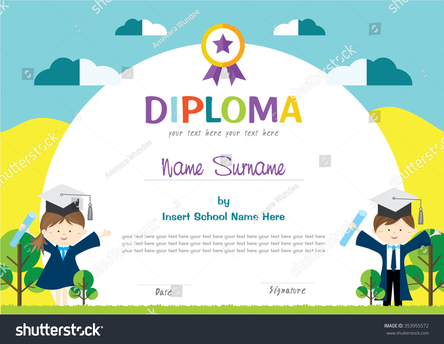 Certificate Kids Diploma Stock Vector Illustration 353955572 : Shutterstock