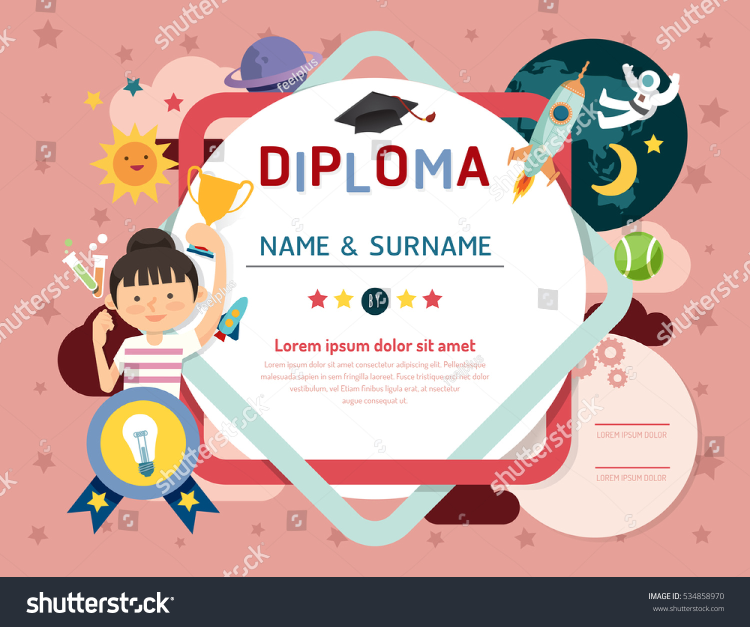 vector graduation preschool Layout Diploma Template Kids Certificate Kindergarten