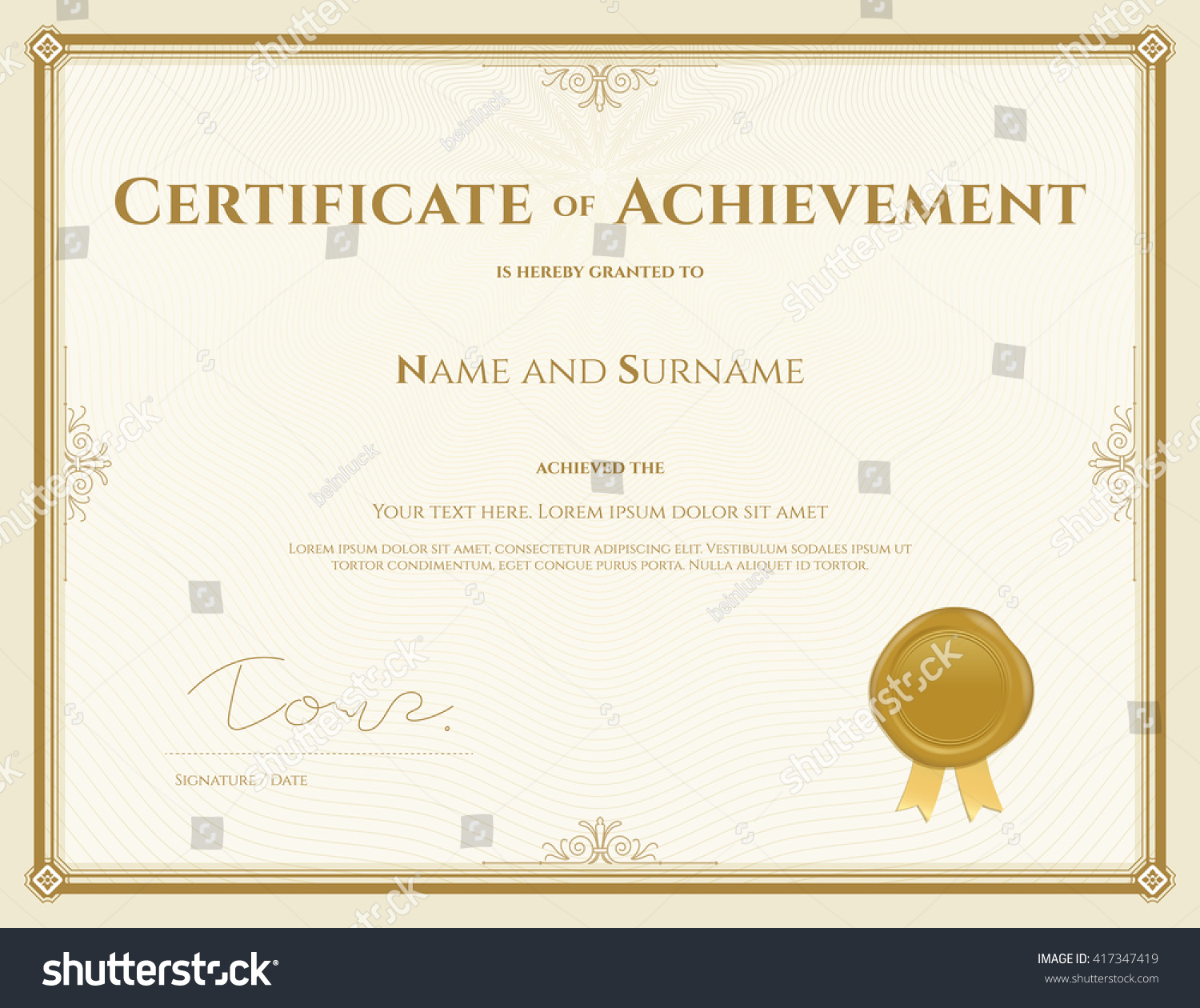 Certificate Achievement Template Vector Gold Theme Stock Vector ...