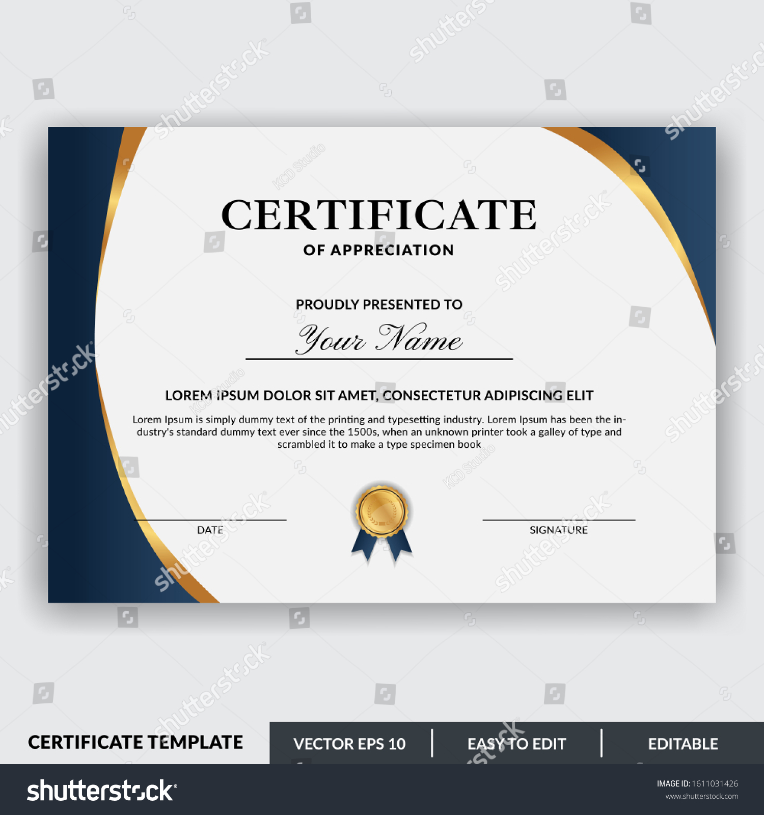 Certificate Appreciation Award Template Design Vector Stock Vector