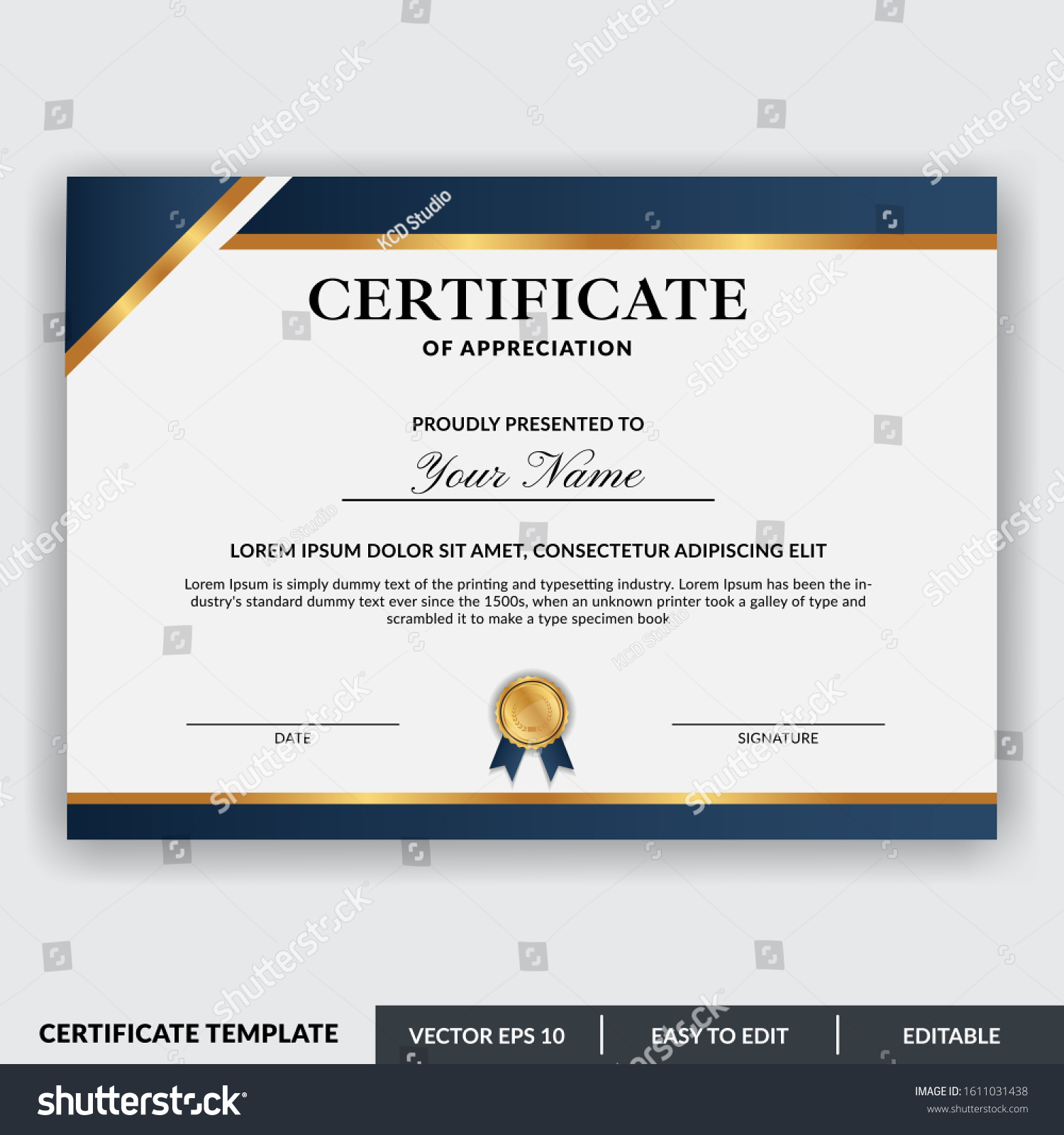 Certificate Appreciation Award Template Design Vector Stock Vector Intended For Free Certificate Of Appreciation Template Downloads