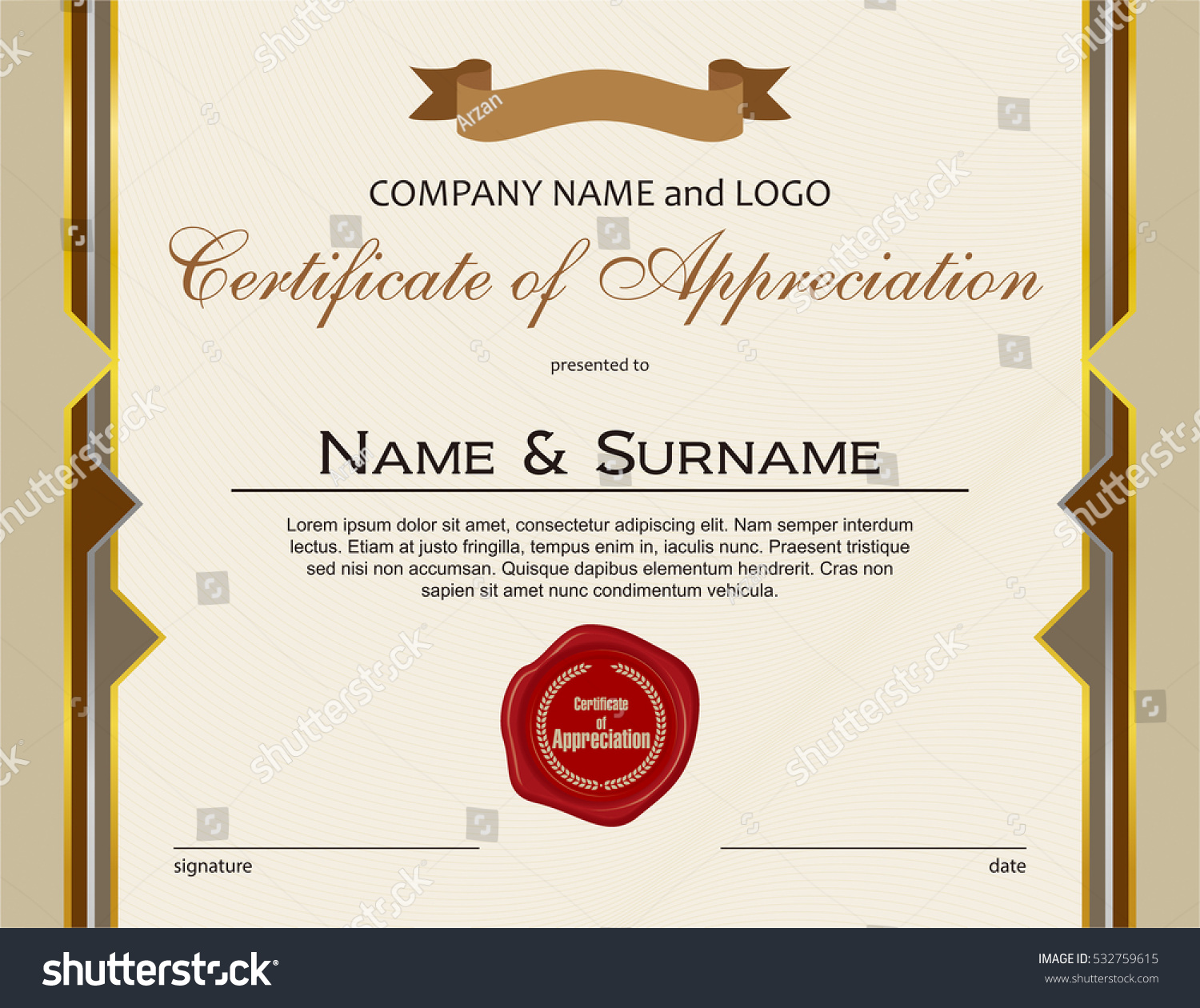 Certificate Appreciation Wax Seal Ribbon Stock Vector 532759615 ...