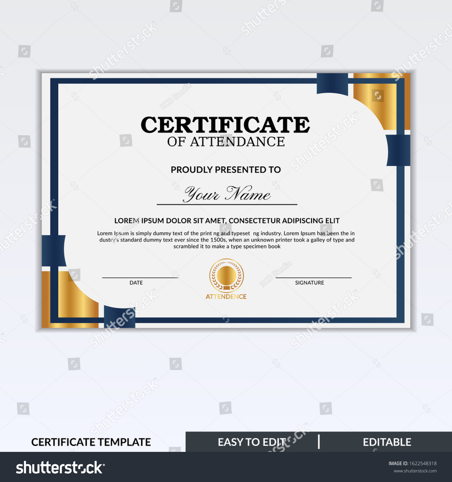 Certificate Attendance Template Students Who Complete Stock Vector ...