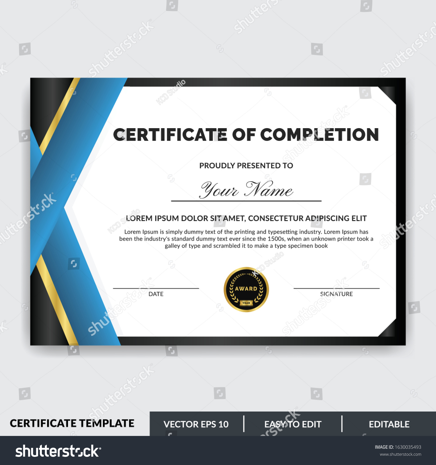 Certificate Completion Template Honor Successful Completion Stock ...