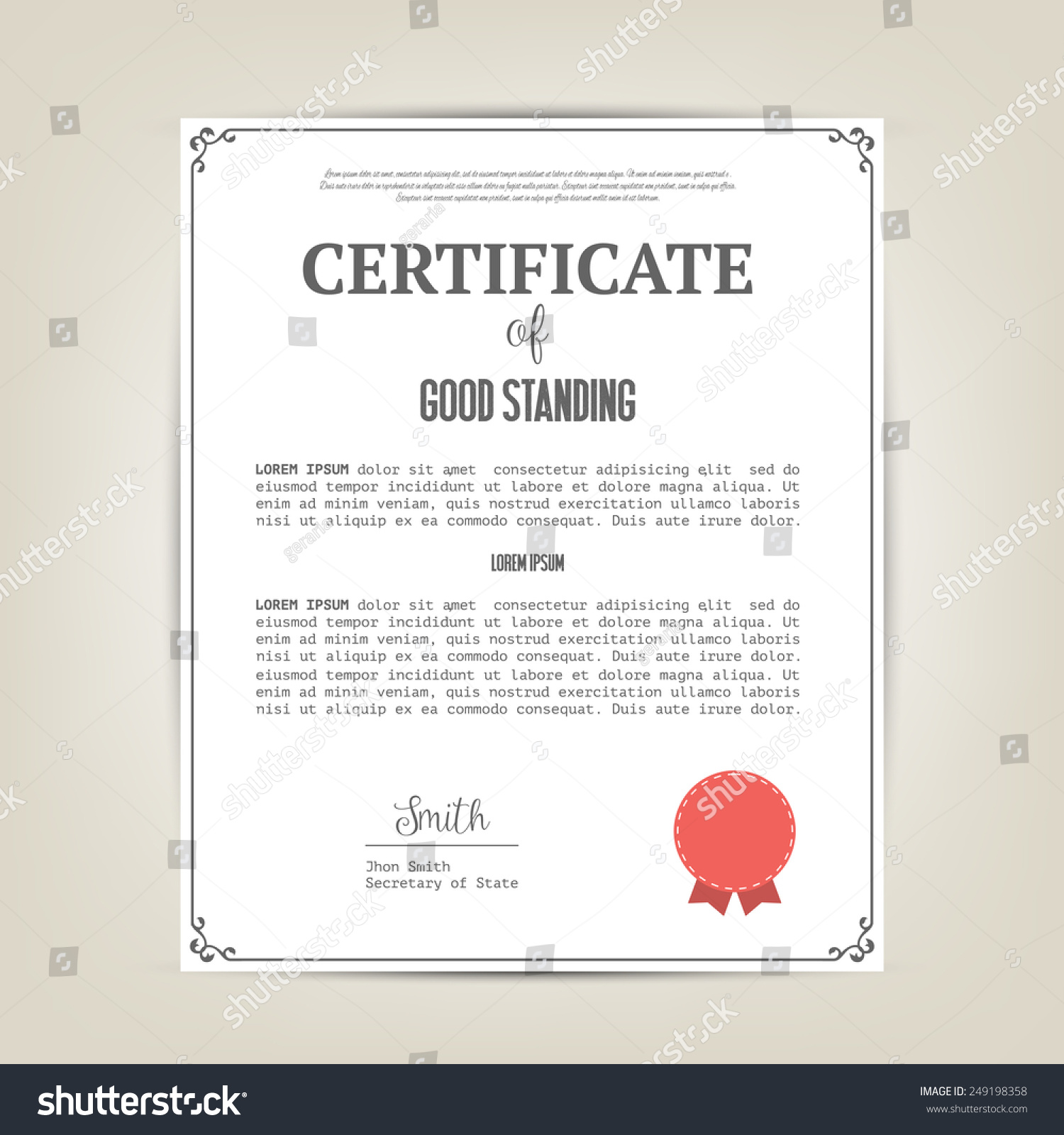 Vektor Stok Certificate Good Standing Template (Tanpa Royalti