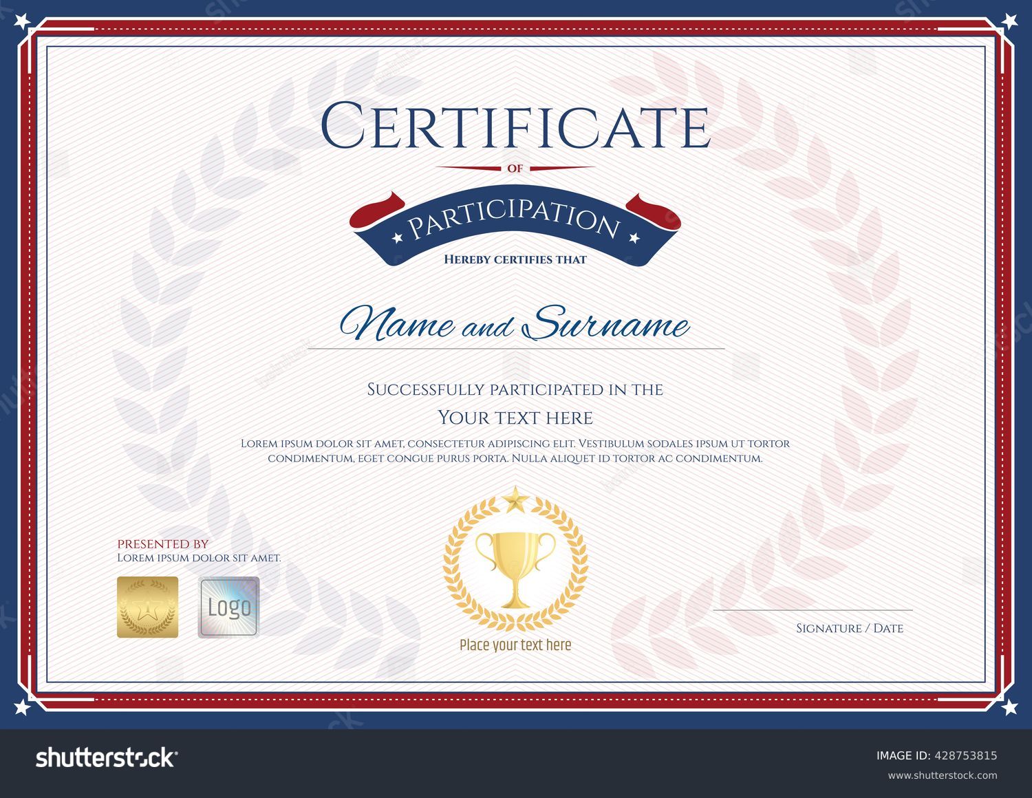 Certificate Participation Template Sport Theme Gold Stock Vector With Regard To Certification Of Participation Free Template