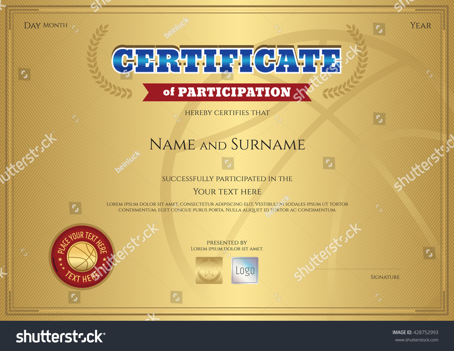 certificate participation template gold background sport stock certificate of participation templates