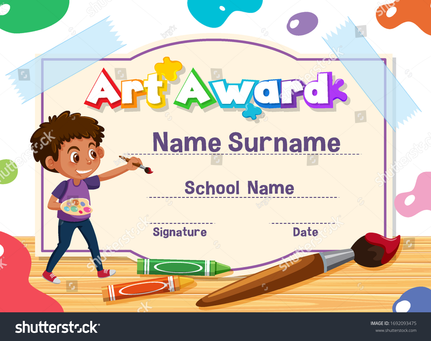 Certificate Template Design Art Award Boy Stock Vector Royalty Free