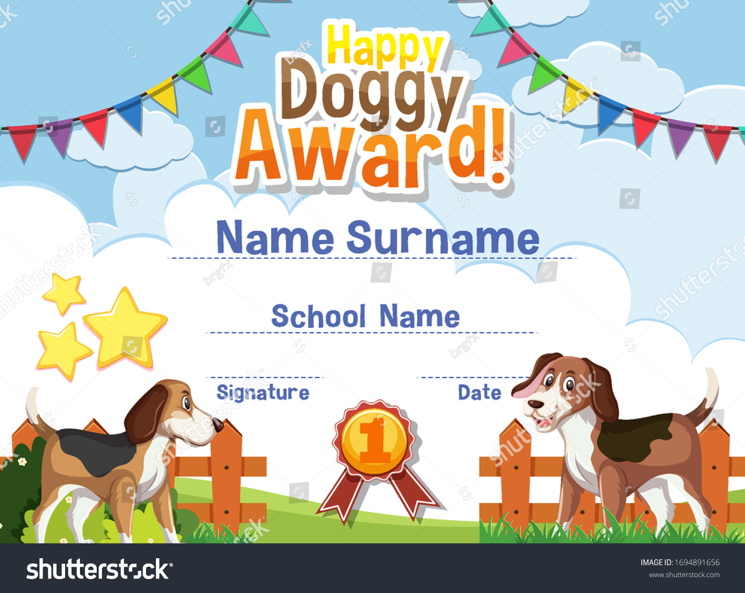 Certificate Template Design Happy Doggy Award Stock Vector (Royalty ...