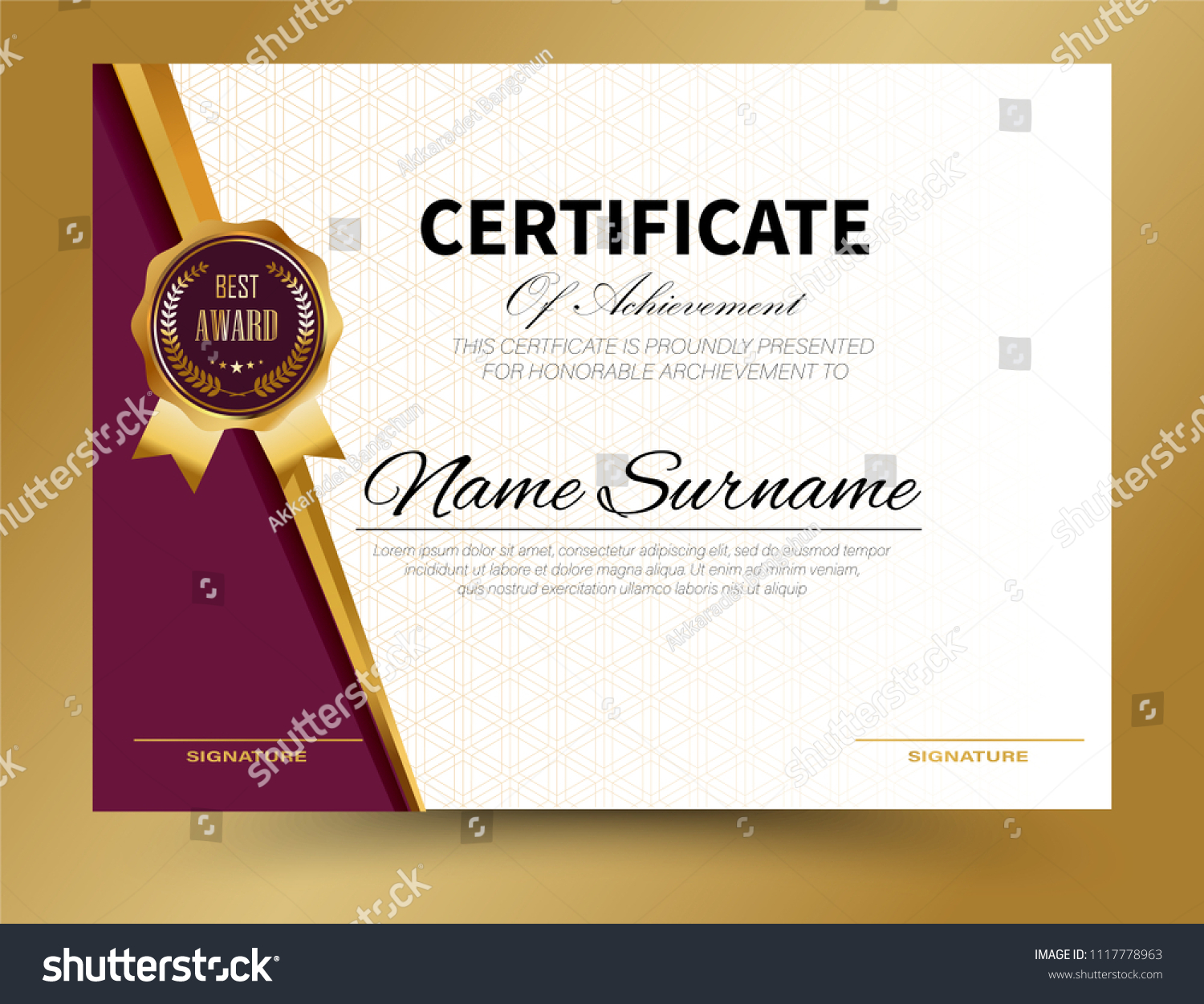 Certificate Template Desing A4 Size Stock Vector (Royalty Free) 1117778963