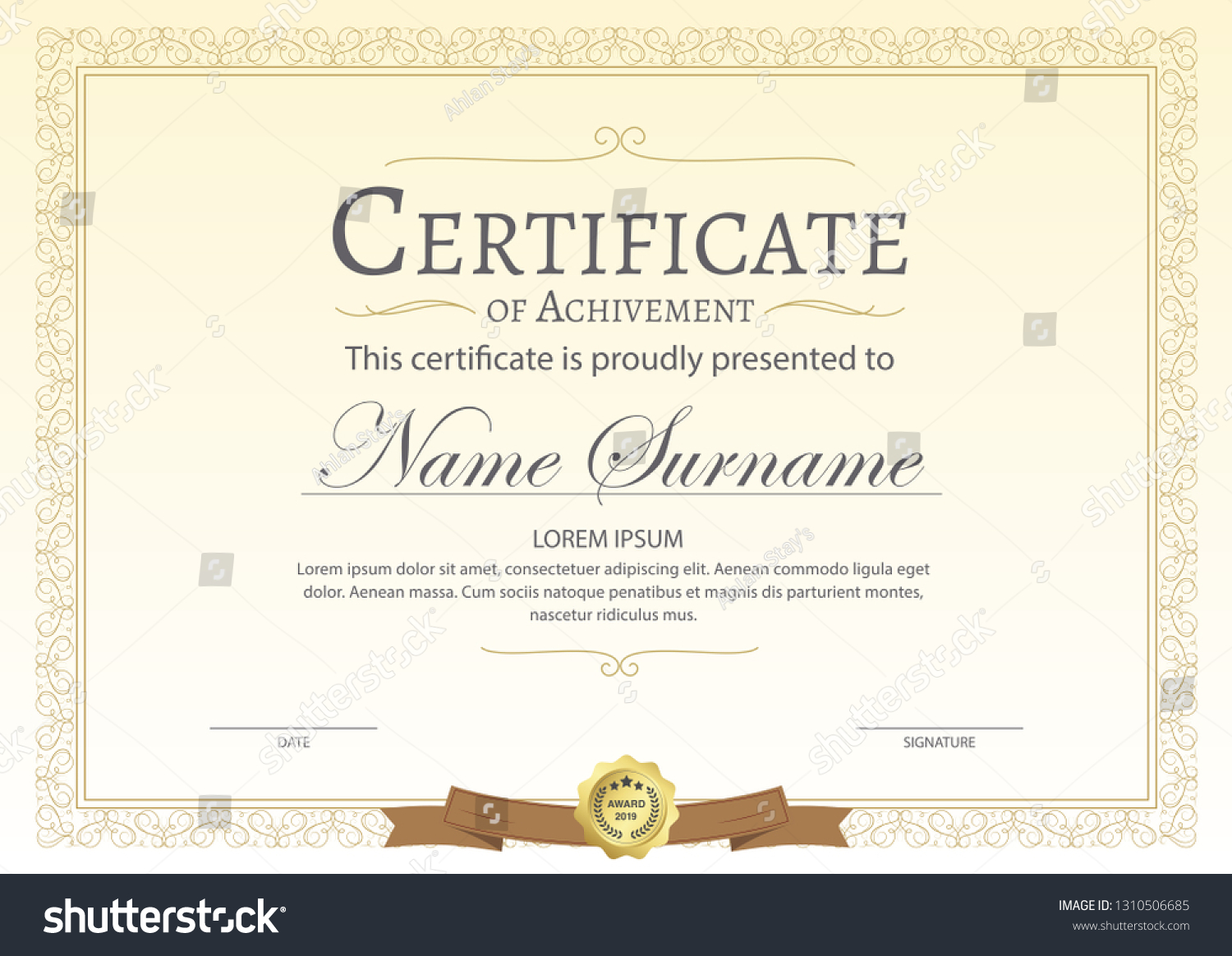 Certificate Template Diploma Currency Border Award Stock Vector ...