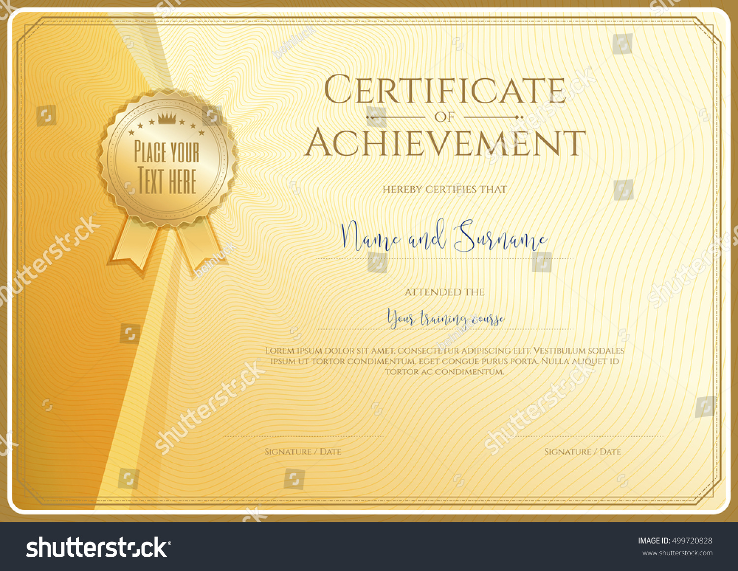 Certificate Template Achievement Appreciation Completion Gold Stock 