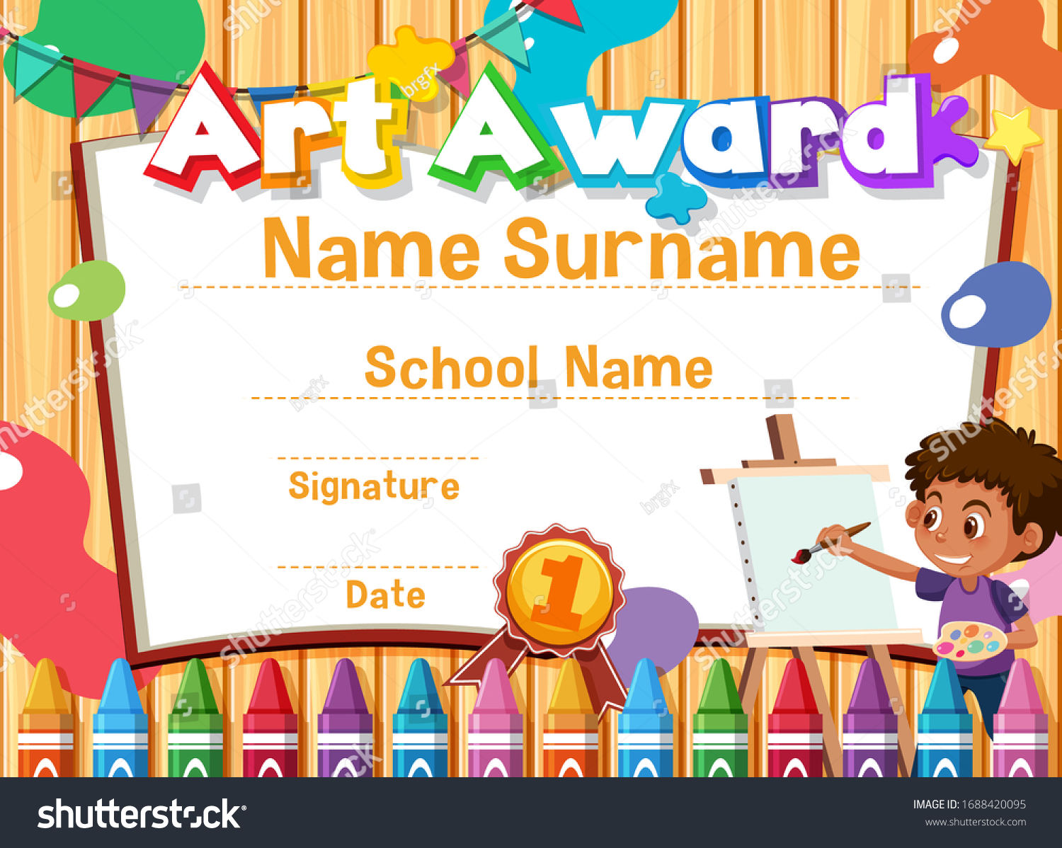 Certificate Template Art Award Kid Painting Stock Vector (Royalty With Free Kids Certificate Templates