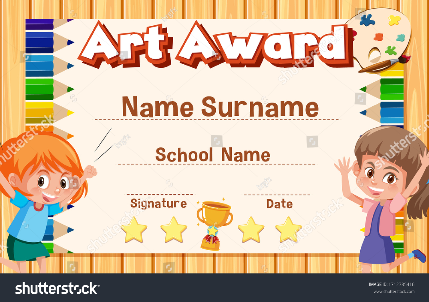 Certificate Template Art Award Kid Painting Stock Vector (Royalty Free ...