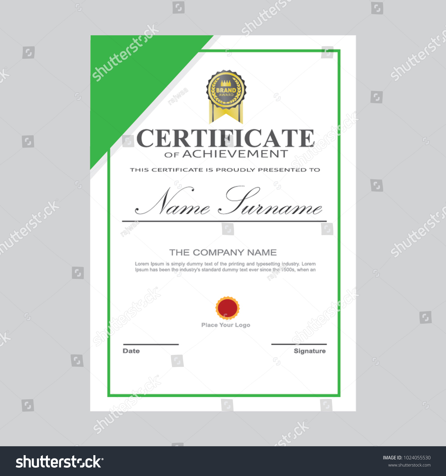 Certificate Template Modern A4 Horizontal Landscape Stock Vector