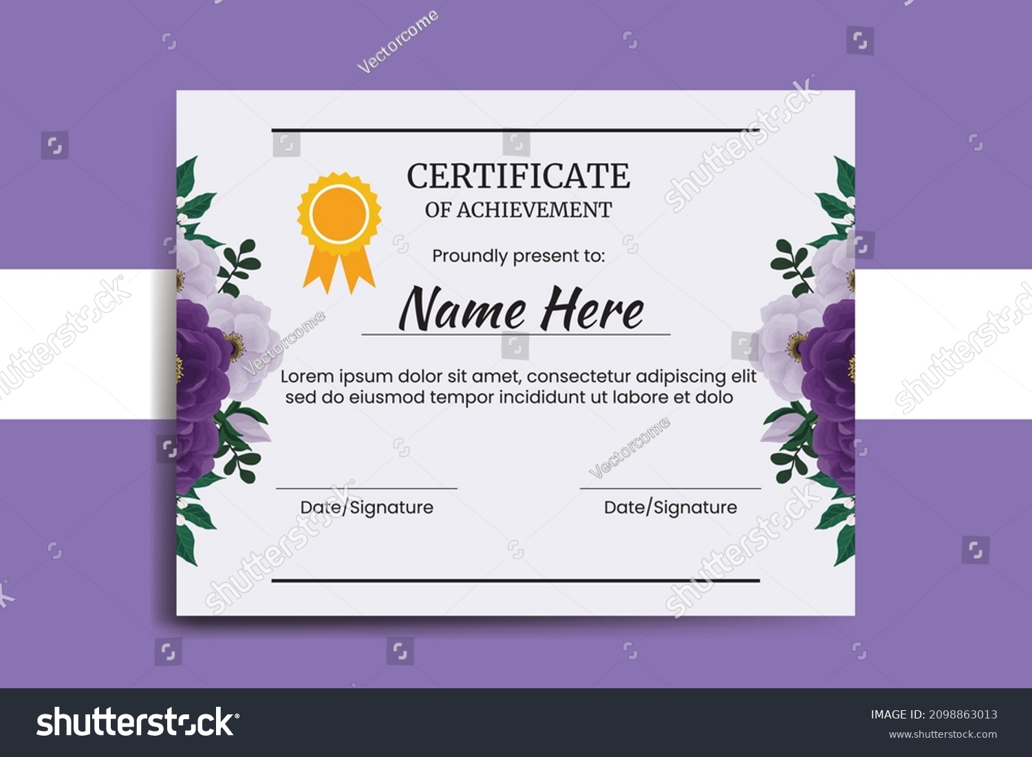 SVG of Certificate Template Purple Peony Flower watercolor Digital hand drawn svg