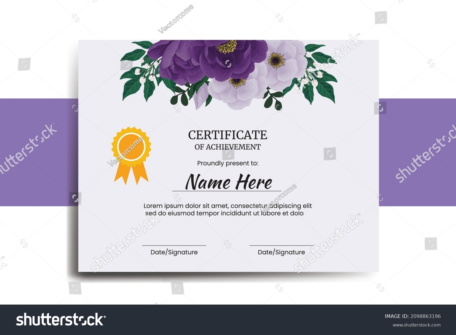SVG of Certificate Template Purple Peony Flower watercolor Digital hand drawn svg