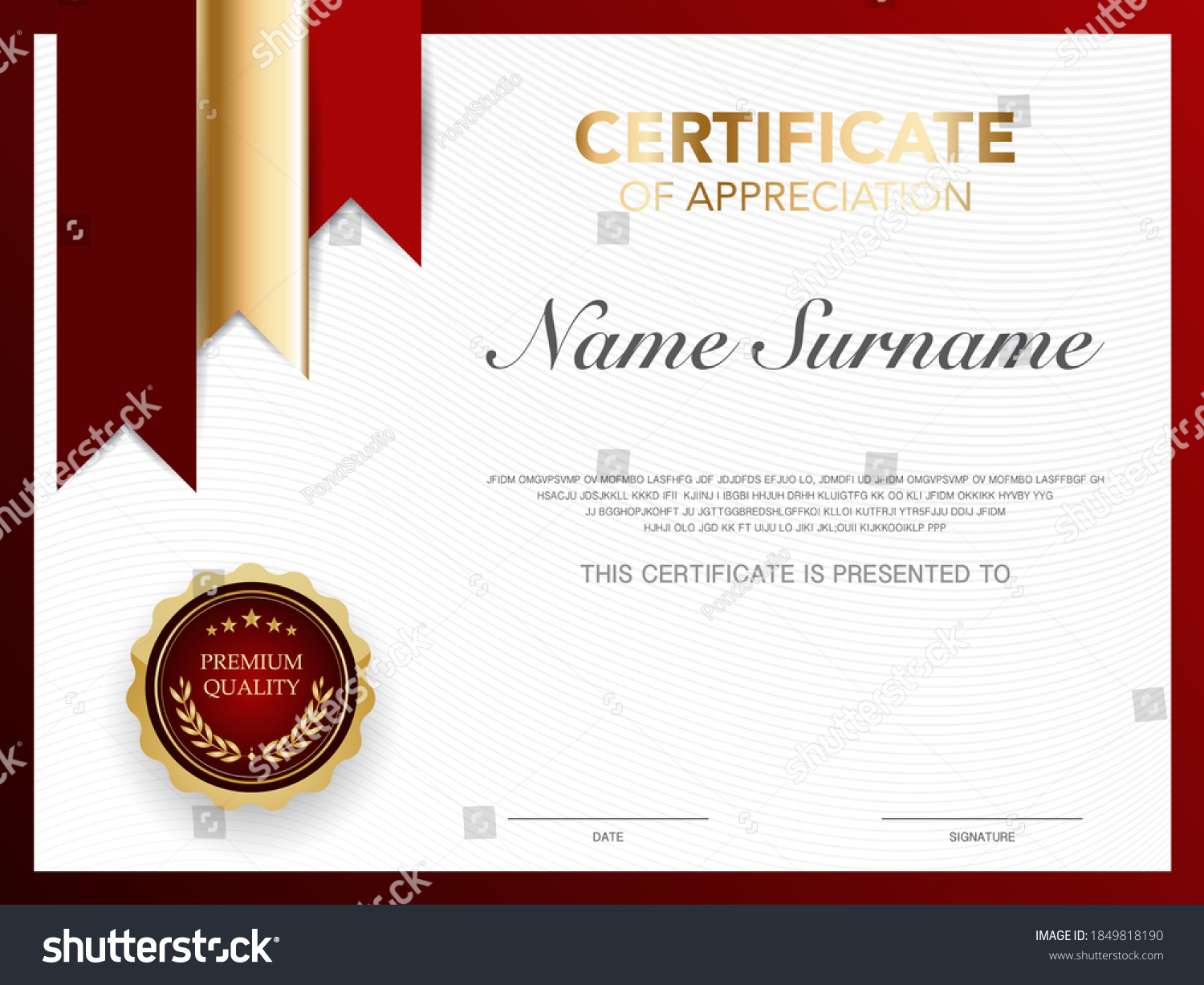 Certificate Template Red Gold Luxury Style Stock Vector (Royalty Free ...