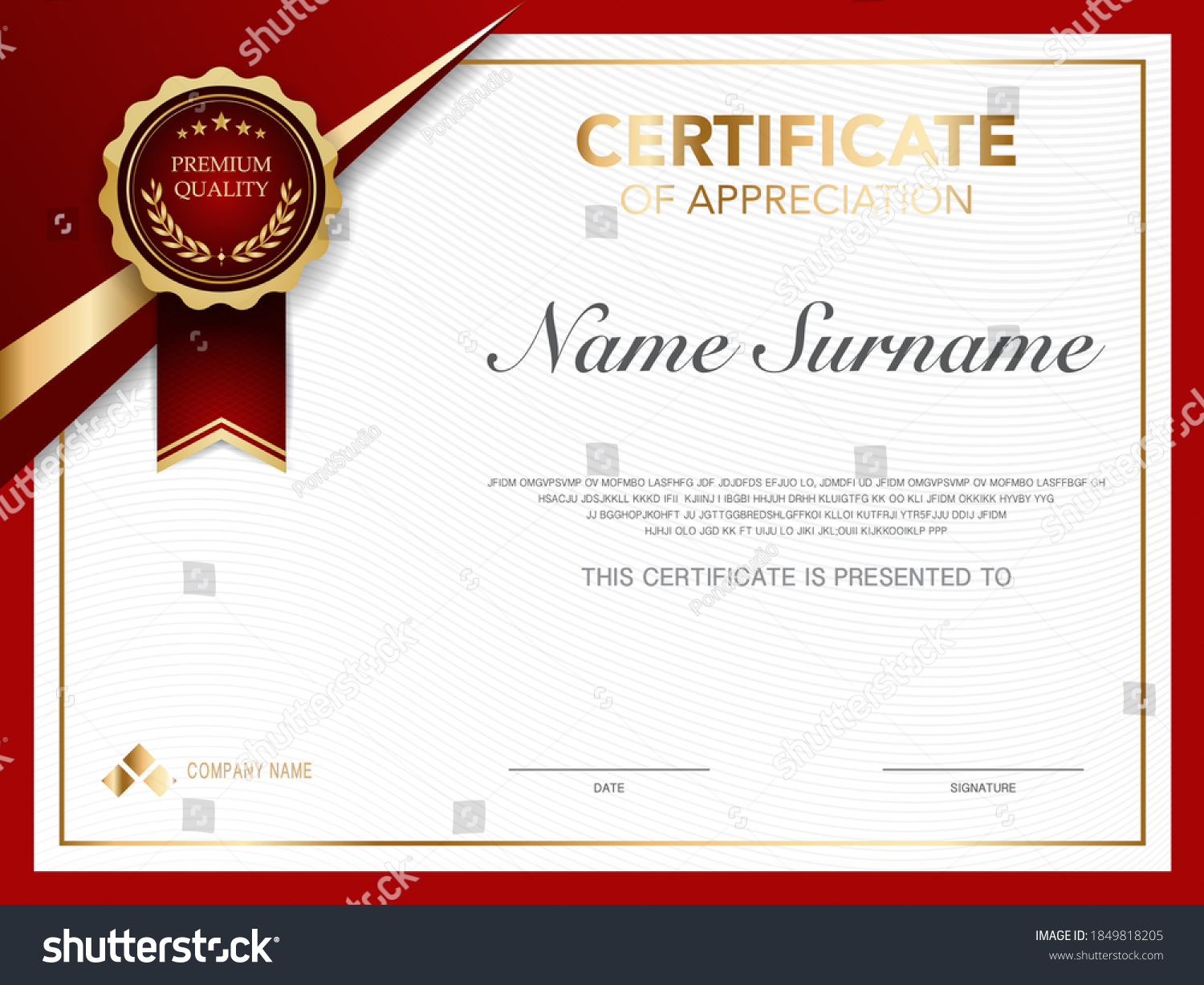 Certificate Template Red Gold Luxury Style Stock Vector (Royalty Free ...