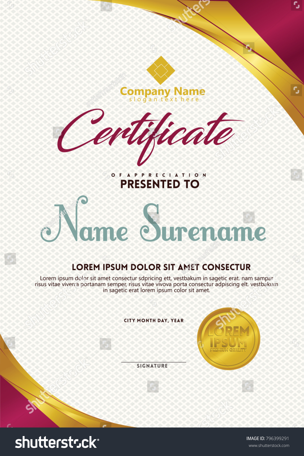 certificate template gold red color vertical stock vector royalty certificate model