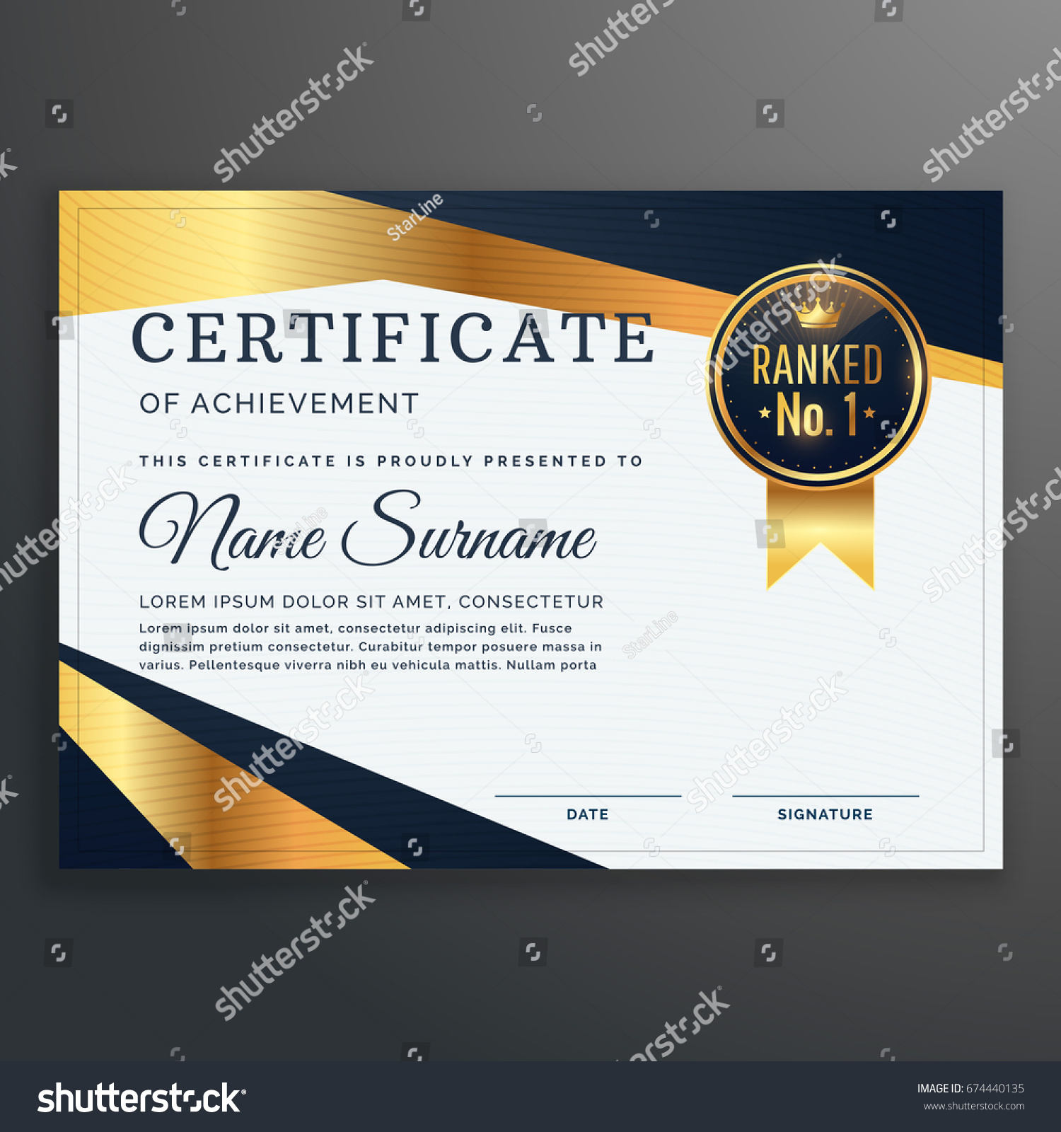 Vektor Stok Certificate Template Golden Black Shapes Vector Tanpa Royalti Shutterstock