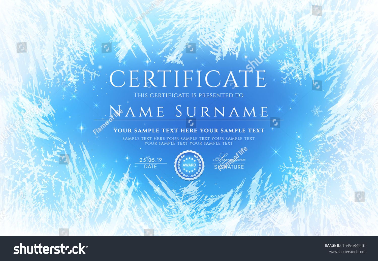 Certificate Template Winter Frost Pattern Background Stock Vector Royalty Free