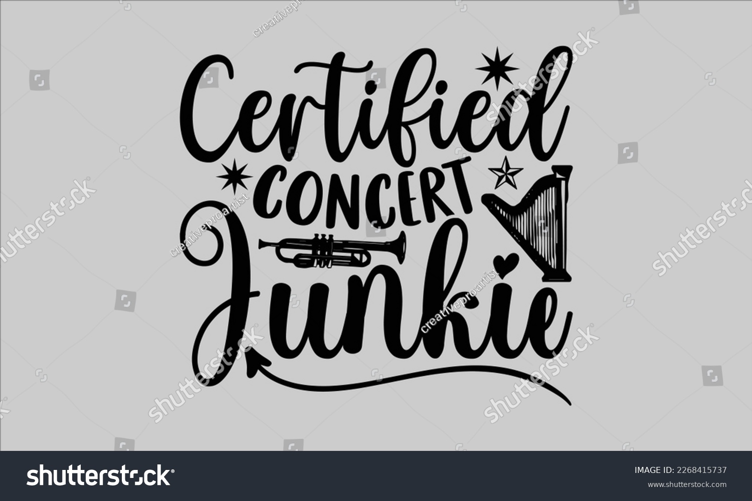 SVG of Certified concert junkie- Piano t- shirt design, Template Vector and Sports illustration, lettering on a white background for svg Cutting Machine, posters mog, bags eps 10. svg