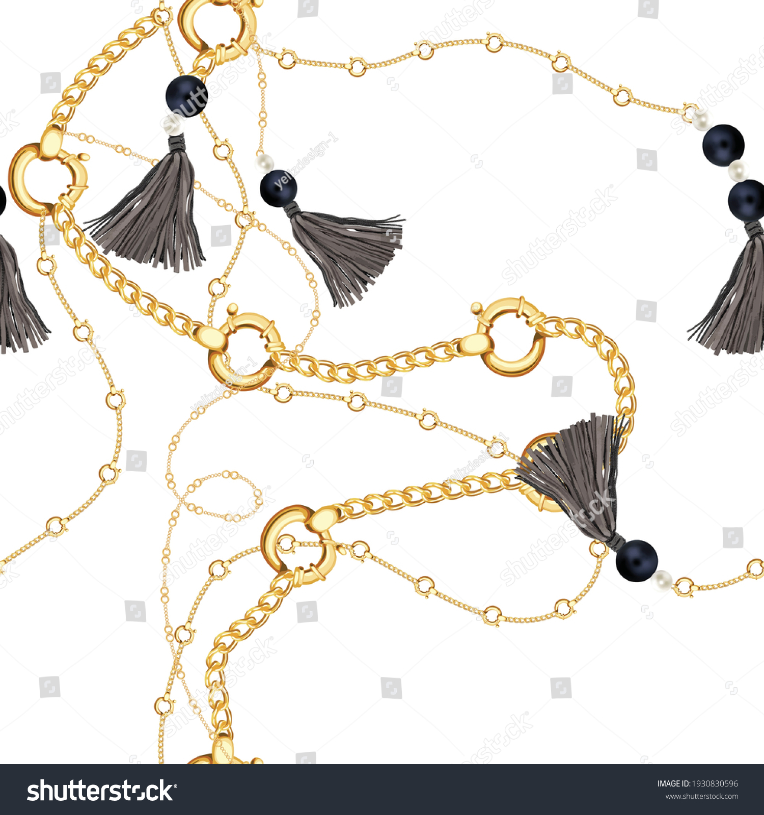 gold chains with black tassels pattern clip art preview