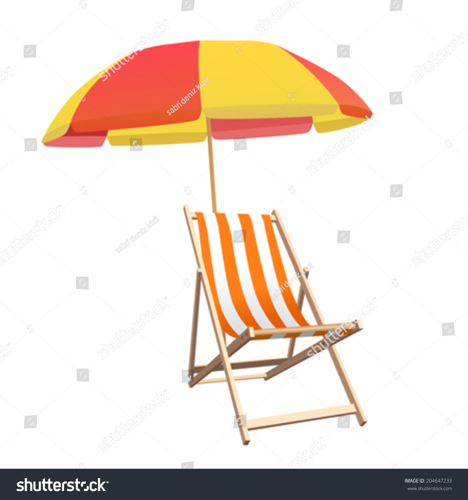 beach umbrella and chair, orange and yellow clip art preview