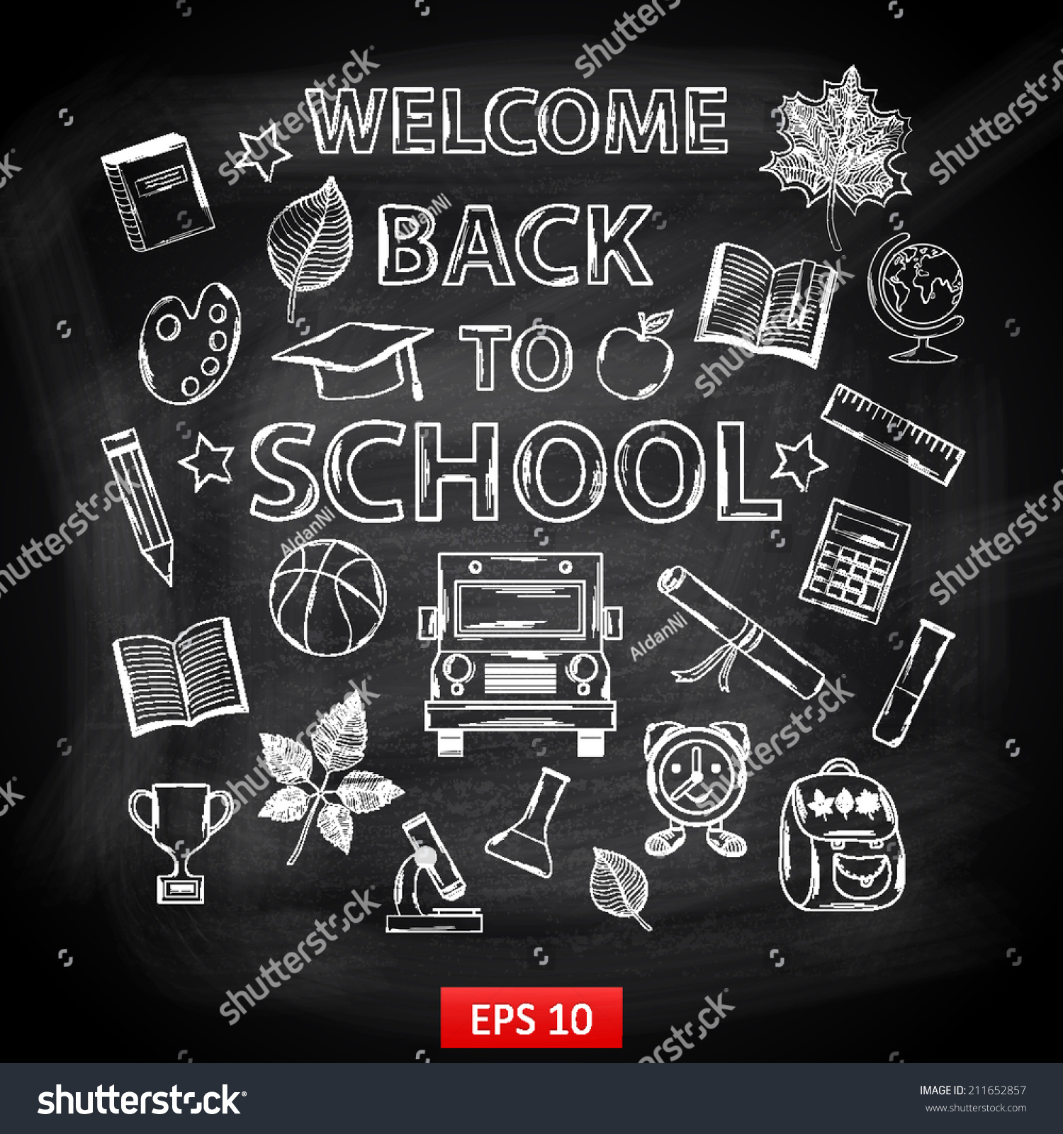 Chalk Board Welcome Back Schoolwith Thematic Stock Vector (Royalty Free ...