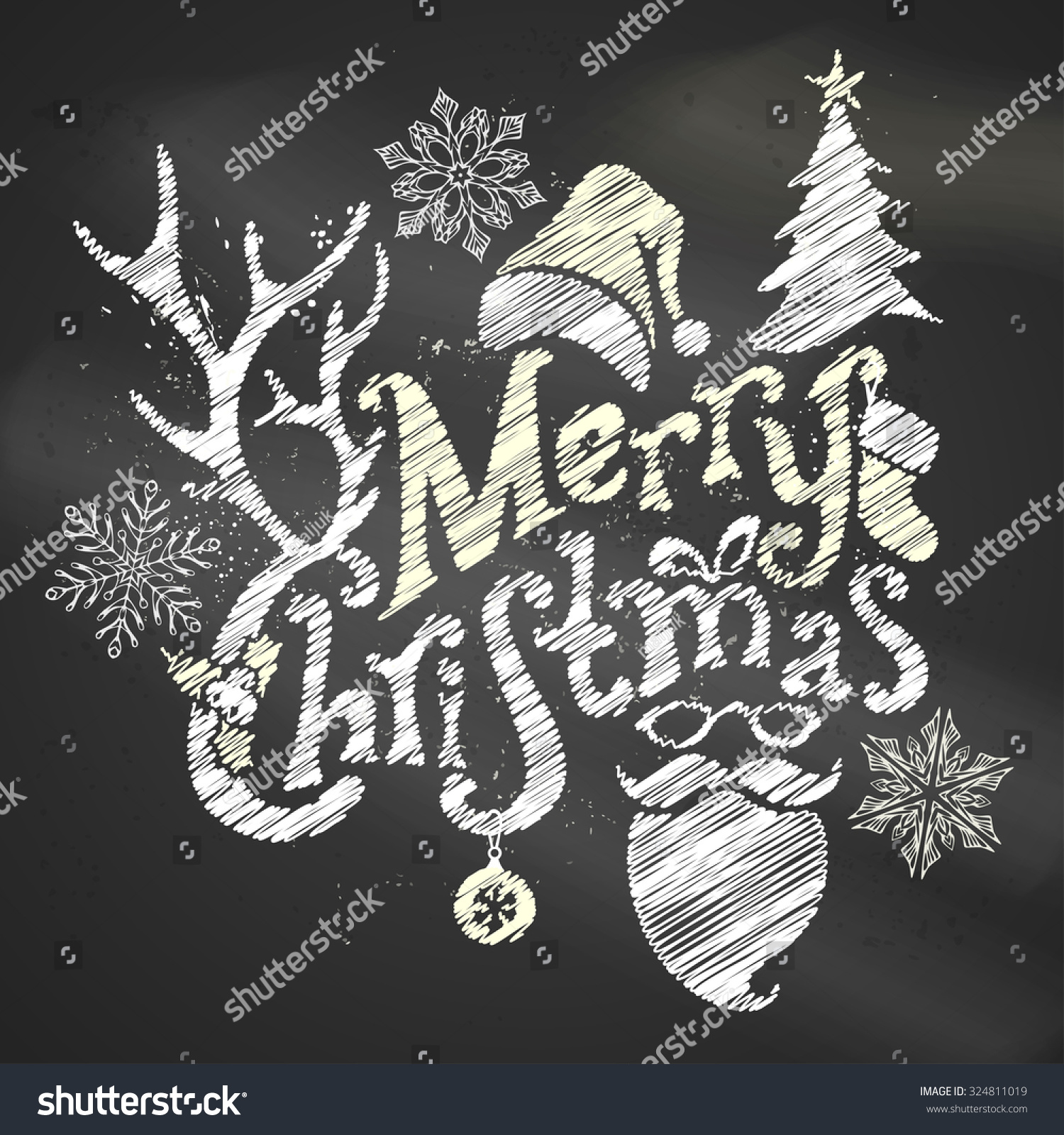 chalk merry christmas design handwritten text stock vector chalk merry christmas design handwritten text stock vector