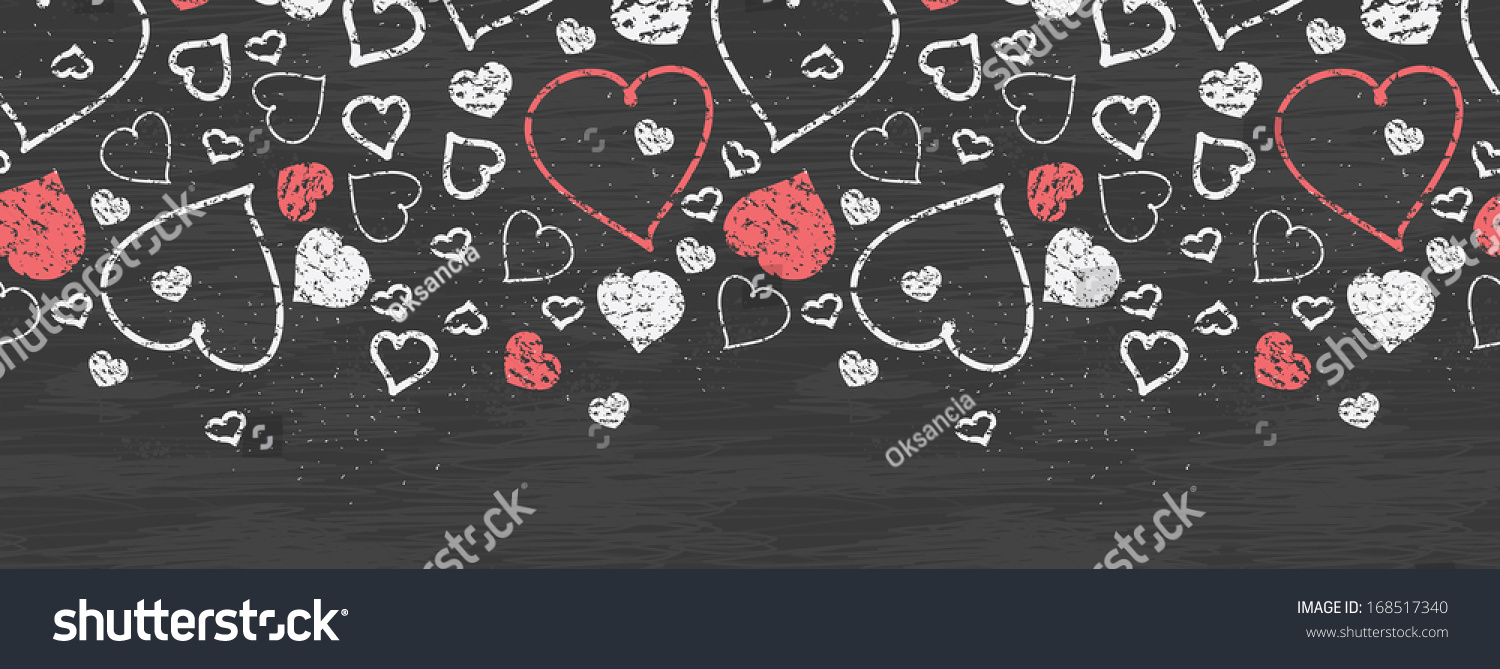 Chalkboard Art Hearts Horizontal Border Seamless Stock Vector (Royalty