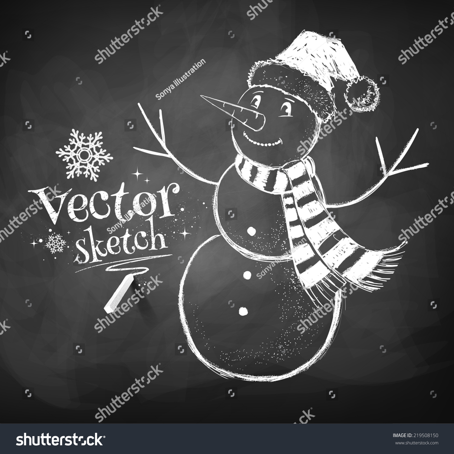 Chalkboard Drawing Cute Snowman Vector Illustration Stock Vector Royalty Free