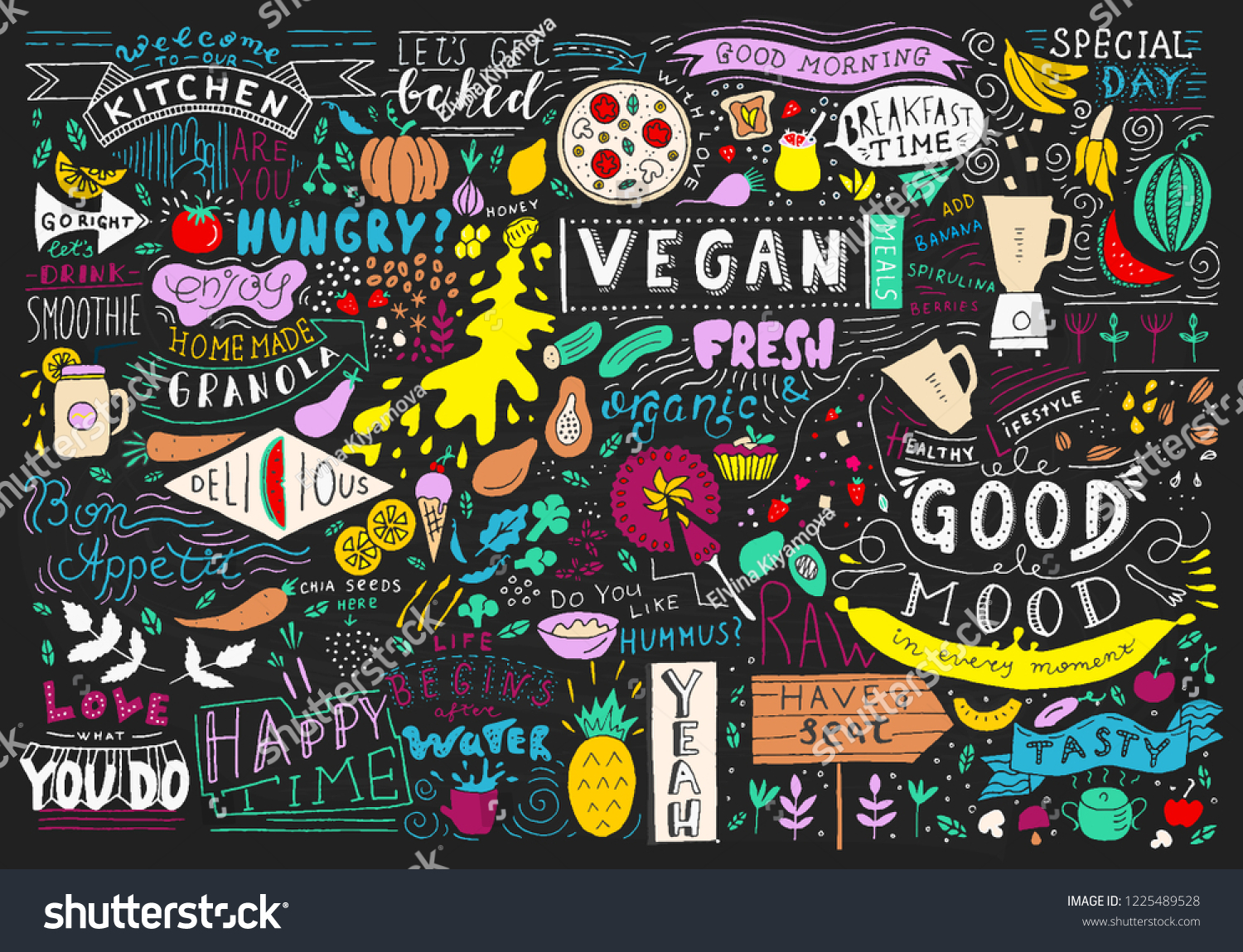 Chalkboard Kitchen Art Blackboard Lettering Wall Stock Vector Royalty Free 1225489528