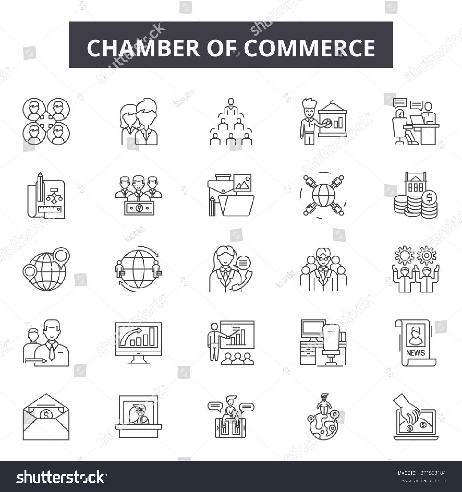 SVG of Chambers of commerce line icons, signs set, vector. Chambers of commerce outline concept, illustration: commerce,chamber,business,concept,chamber of commerce,deoffice design svg