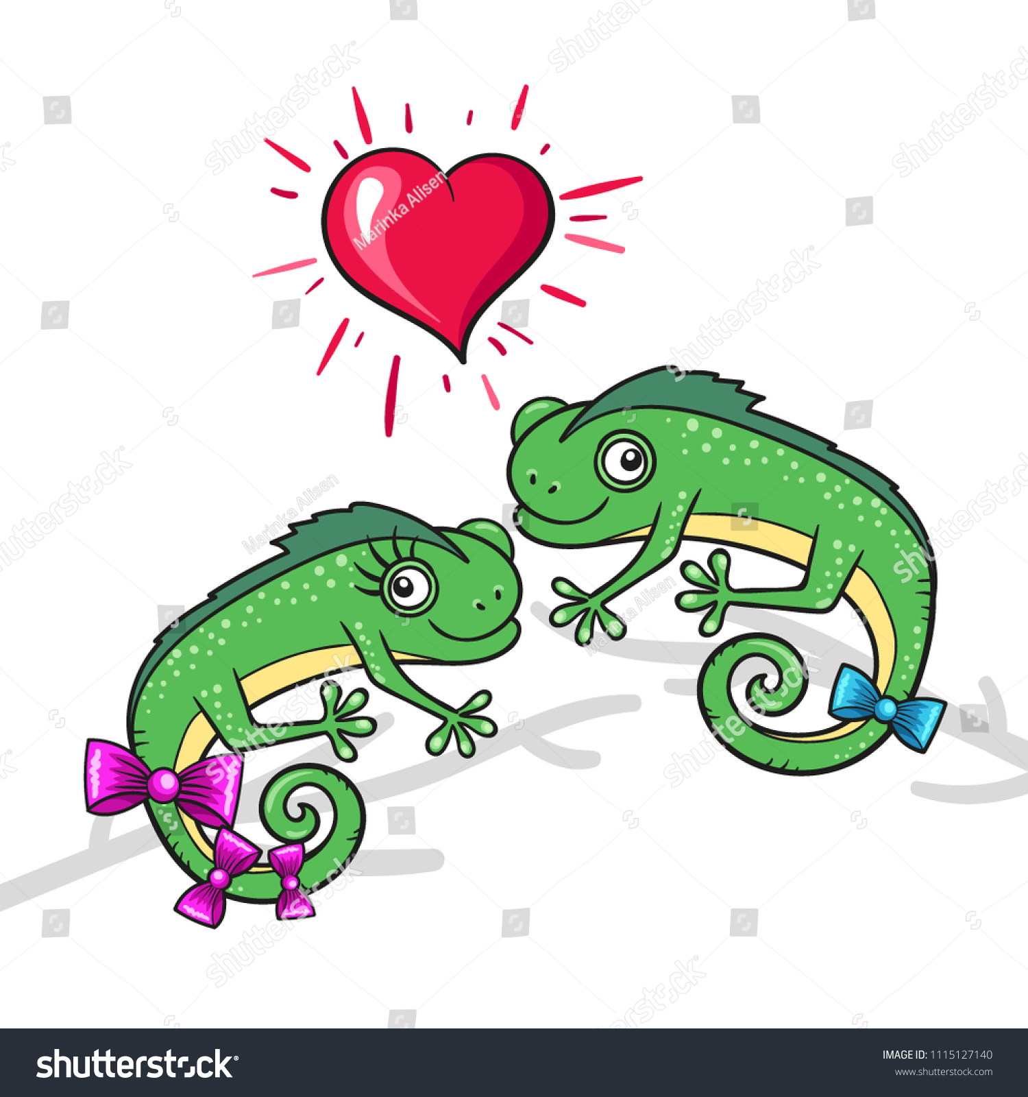 Chameleon Love Romantic Cartoon Animals Stock Vector (Royalty Free