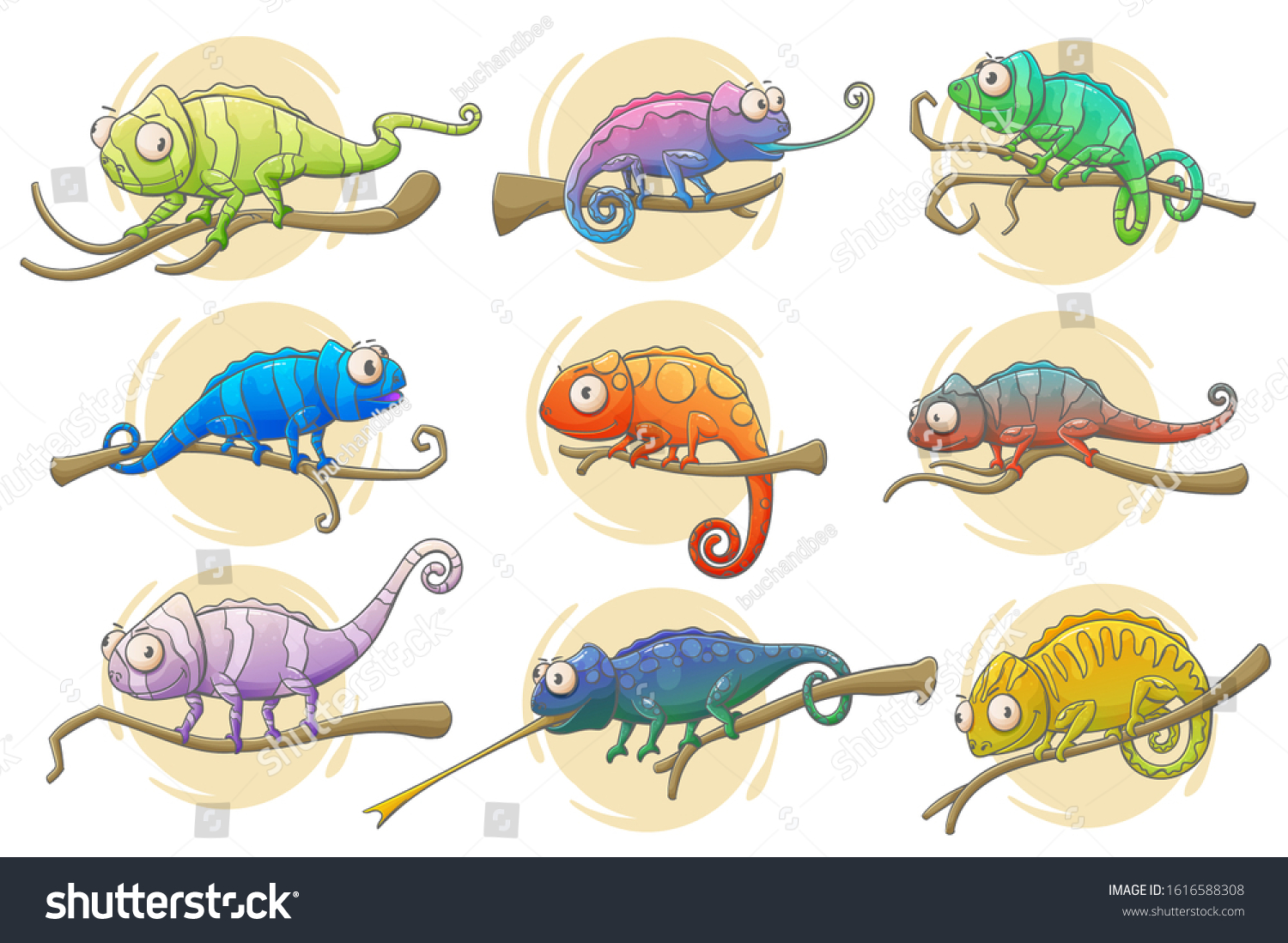 Chameleon Lizard Icons Reptile Animals Vector 库存矢量图（免版税）1616588308 ...