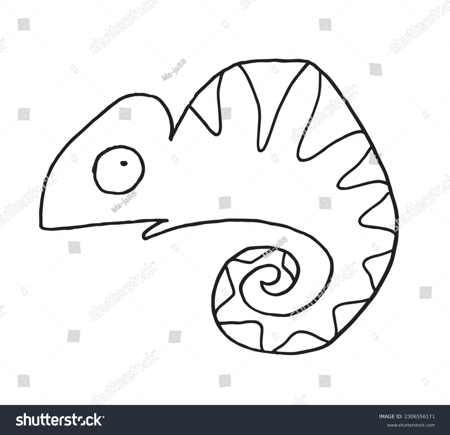 recommend clip art: Chameleon outline illustration image. 
Hand drawn image artwork of chameleon. 
Simple cute original logo.
Hand drawn vector illustration for posters, cards, t-shirts.