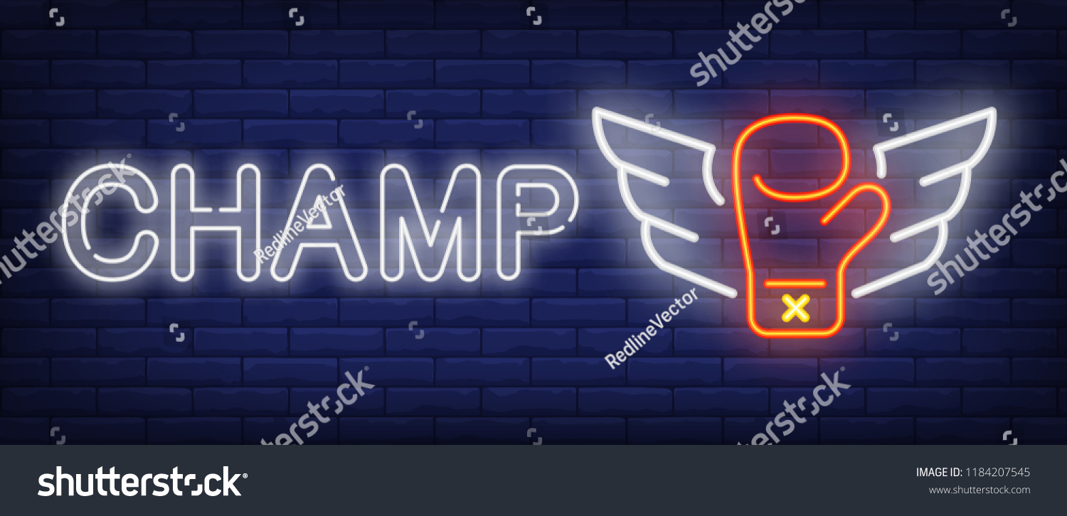 Champ Neon Text Boxing Glove Wings Stock Vector (royalty Free 