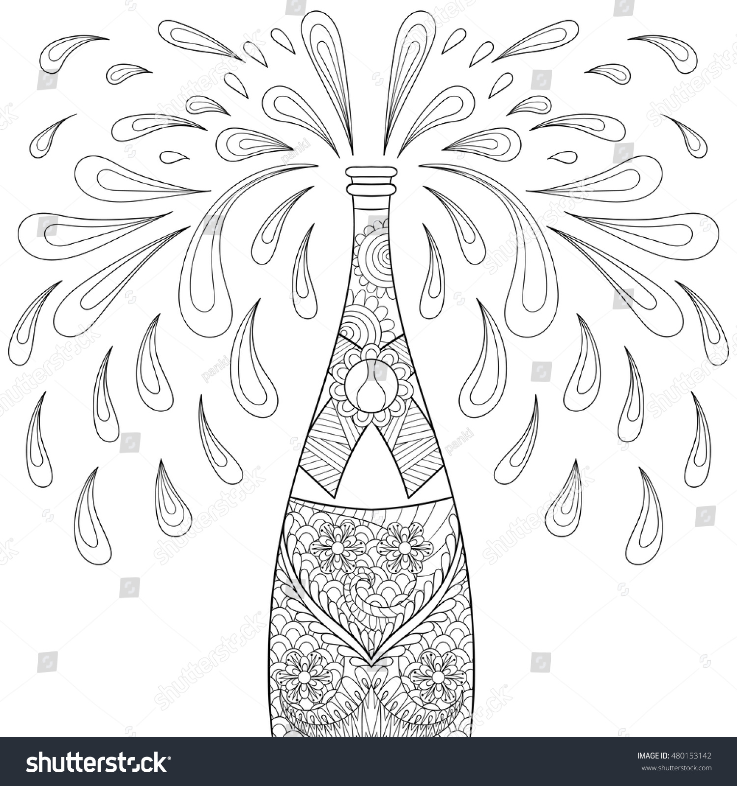 Champagne Explosion Bottle Zentangle Style Freehand Stock Vector ...