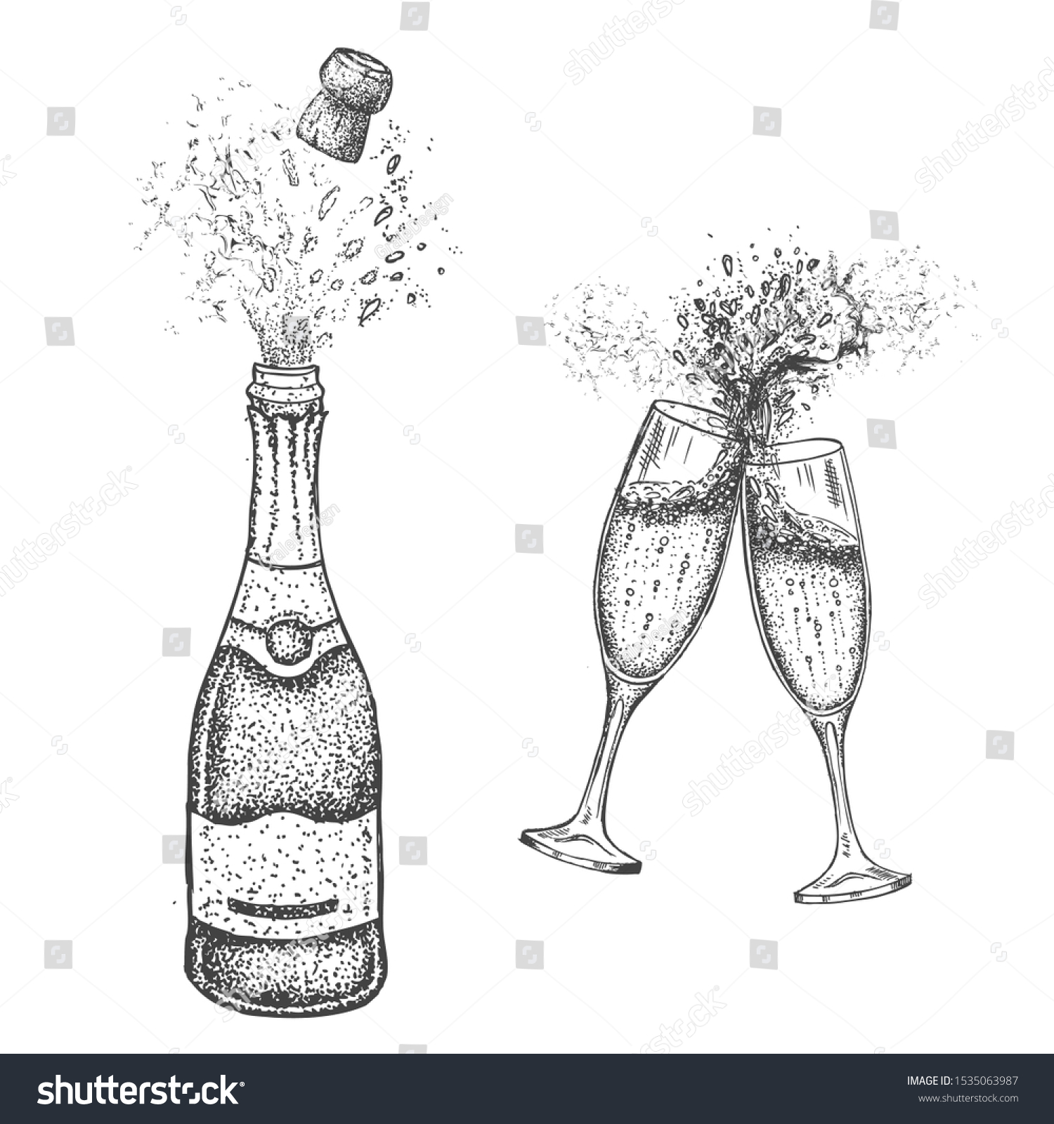 Champagne Glasses Bottle Champagne Vector Illustration Vetor Stock Livre De Direitos