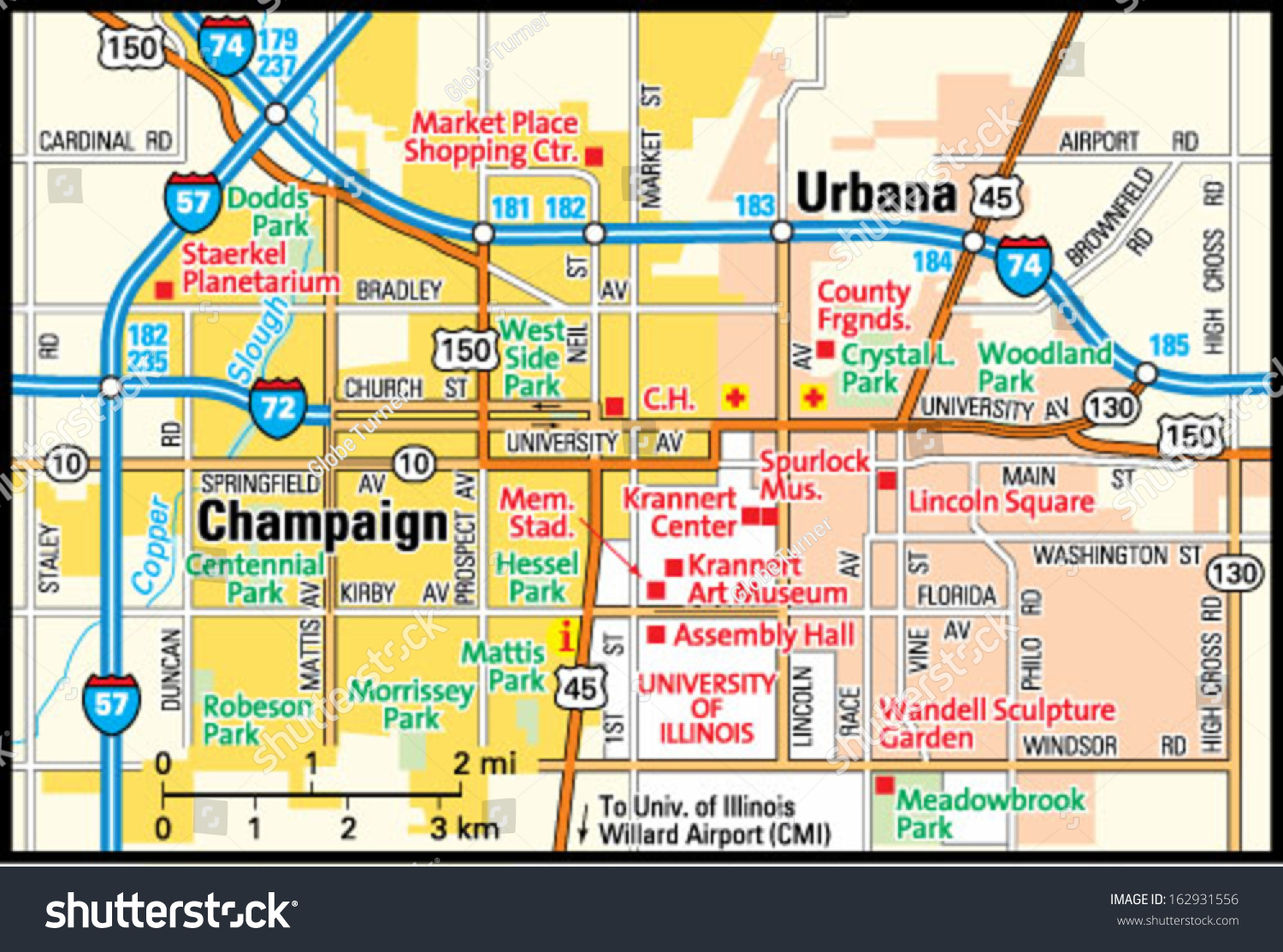 Champaign Illinois Area Map Vector De Stock Libre De Regalías