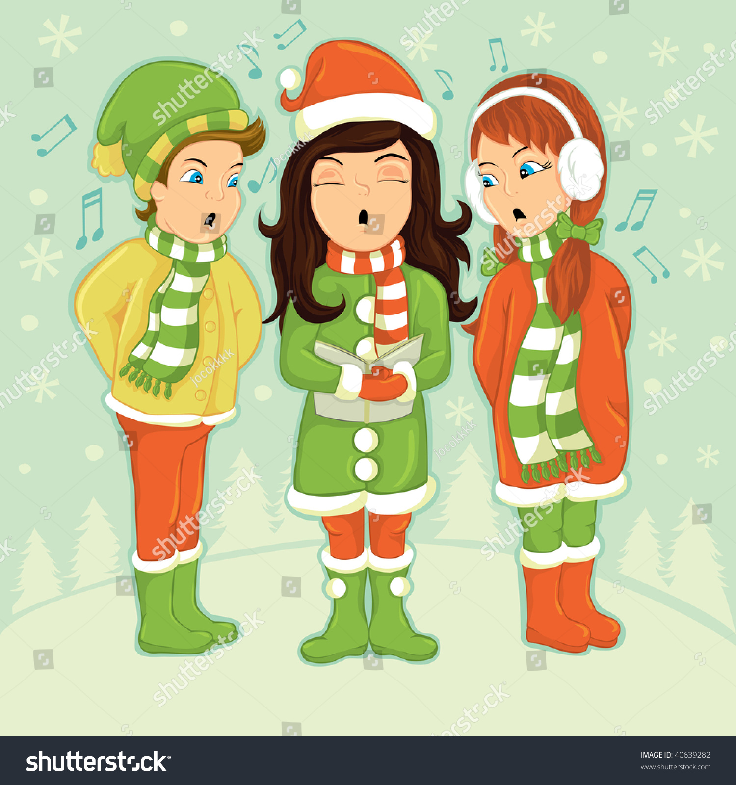 singing kids in winter clothes clip art preview