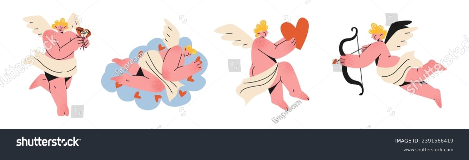 SVG of Character amur cupid valentines day.Cartoon angel shoots hearts from a bow. Romantic child heart hunter svg