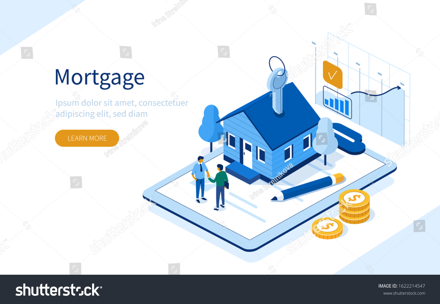 SVG of Character Buying Mortgage House and Shaking Hands with Real Estate Agent. People Invest Money in Real Estate Property. House Loan, Rent and Mortgage Concept. Flat Isometric Vector Illustration. svg