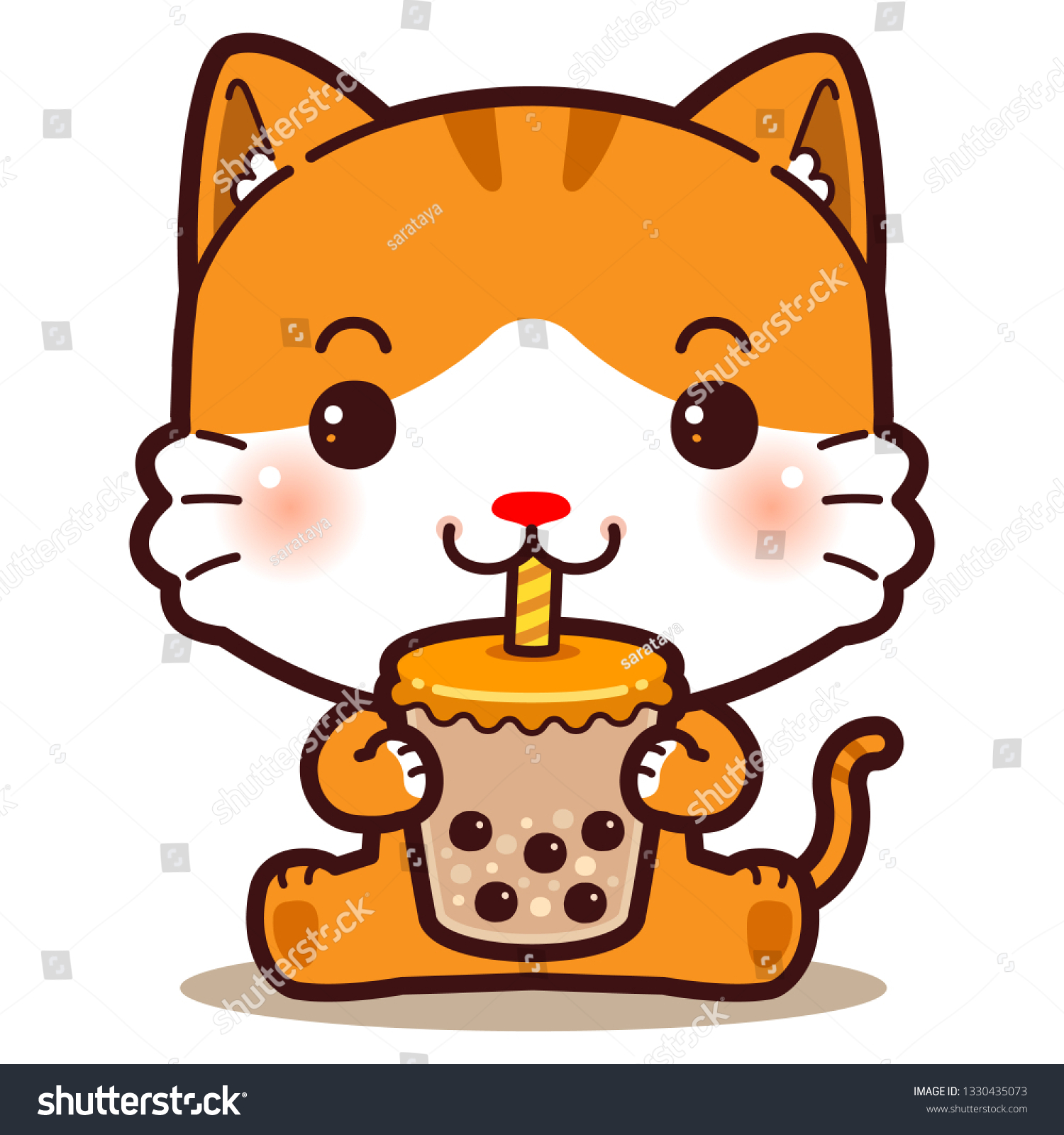 Character Cartoon Little White Cat Eating Stock Vector Royalty Free Shutterstock