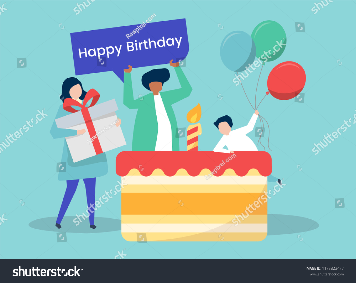 Character People Birthday Party Themed Illustration Stock Vector