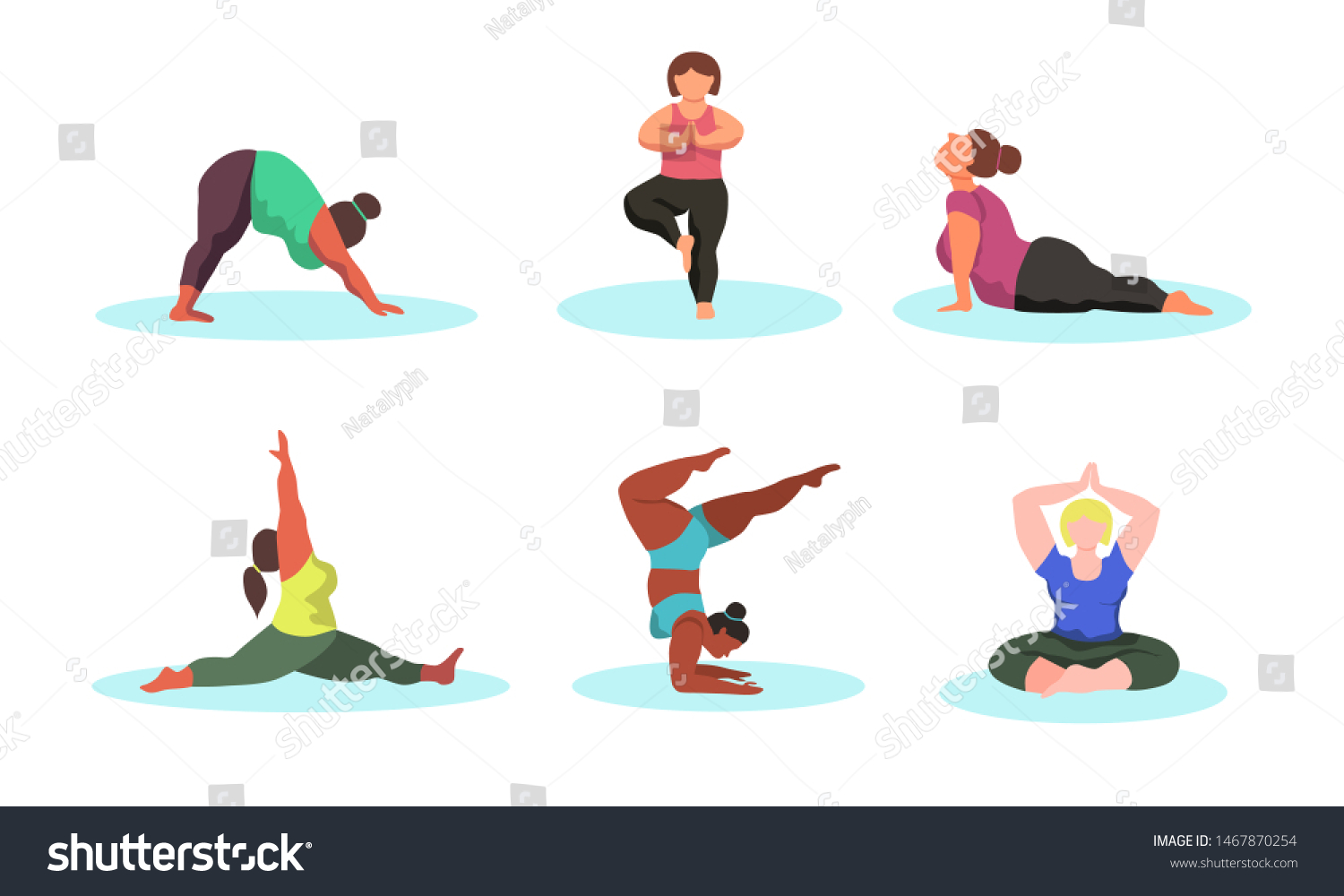 SVG of Character set - curvy women doing yoga - vector flat illustration. Body positive. svg